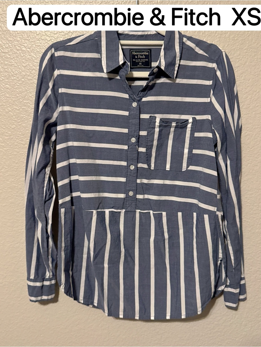 Abercrombie & Fitch Blue and White Striped Long Sleeve Top